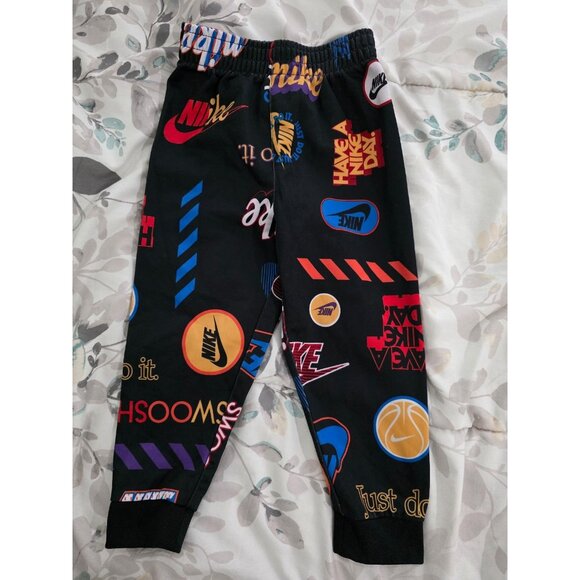 Nike Boys Track Jogger Pants Size 24 Months Black Multicolor Logo - Picture 1 of 4